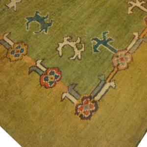 Antique Turkish Oushak Rug 9'3"×12'1" Green Medallion, Hand-Knotted Wool, 1890s - detail view 5