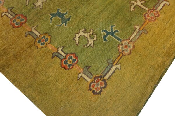 Antique turkish oushak rug 9'3"×12'1" green medallion, hand-knotted wool, 1890s - detail view 5