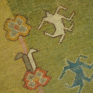 Antique Turkish Oushak Rug 9'3"×12'1" Green Medallion, Hand-Knotted Wool, 1890s - detail view 7