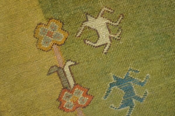 Antique turkish oushak rug 9'3"×12'1" green medallion, hand-knotted wool, 1890s - detail view 7