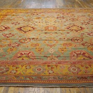 Antique Turkish Oushak Rug 11'×13' Sky Blue & Gold, Tribal Design, Circa 1890 - detail view 2