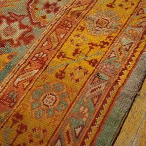 Antique Turkish Oushak Rug 11'×13' Sky Blue & Gold, Tribal Design, Circa 1890 - detail view 3