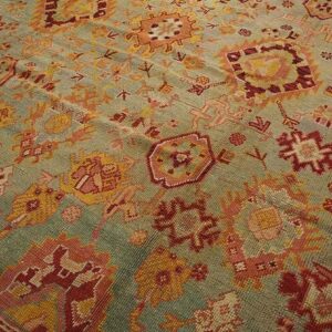 Antique Turkish Oushak Rug 11'×13' Sky Blue & Gold, Tribal Design, Circa 1890 - detail view 4