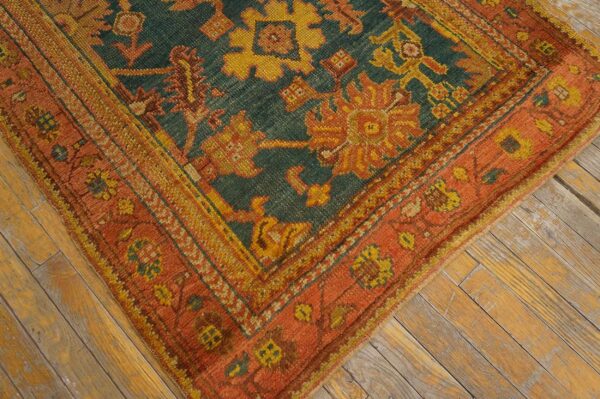 Antique turkish oushak rug 3'×7' teal blue, pumpkin border, circa 1900 8 Antique turkish oushak rug 3'×7' teal blue, pumpkin border, circa 1900 - detail view 7