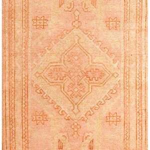 Antique Turkish Oushak Runner 3'×12' Rose Medallion, Hand-Knotted Wool, 1920s