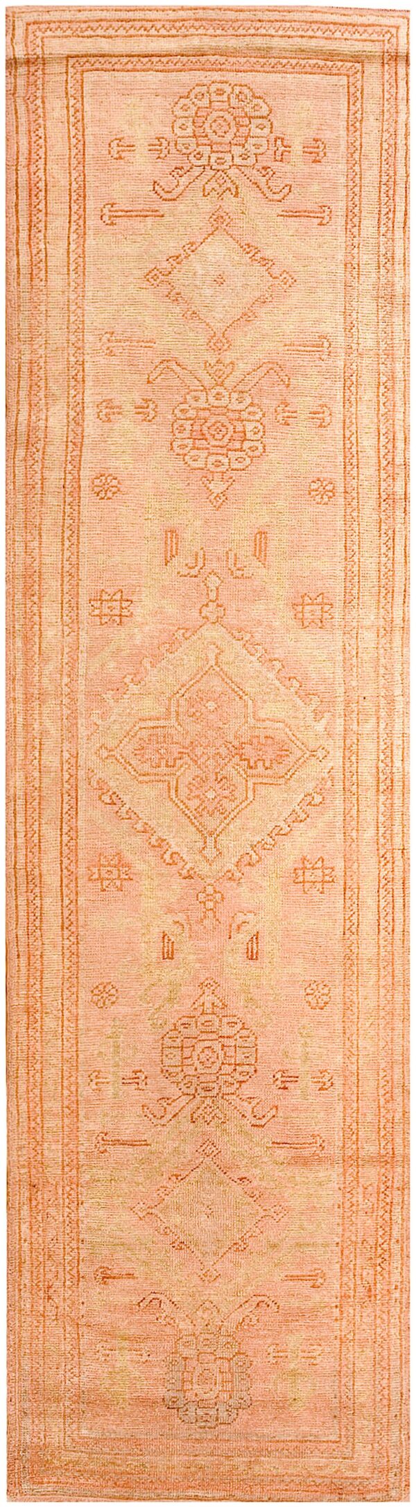 Antique turkish oushak runner 3'×12' rose medallion, hand-knotted wool, 1920s 1 Antique turkish oushak runner 3'×12' rose medallion, hand-knotted wool, 1920s