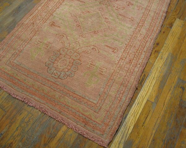 Antique turkish oushak runner 3'×12' rose medallion, hand-knotted wool, 1920s 2 Antique turkish oushak runner 3'×12' rose medallion, hand-knotted wool, 1920s - detail view 1