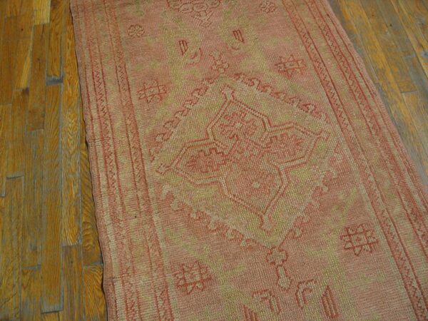 Antique turkish oushak runner 3'×12' rose medallion, hand-knotted wool, 1920s 3 Antique turkish oushak runner 3'×12' rose medallion, hand-knotted wool, 1920s - detail view 2