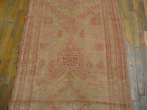 Antique turkish oushak runner 3'×12' rose medallion, hand-knotted wool, 1920s 4 Antique turkish oushak runner 3'×12' rose medallion, hand-knotted wool, 1920s - detail view 3