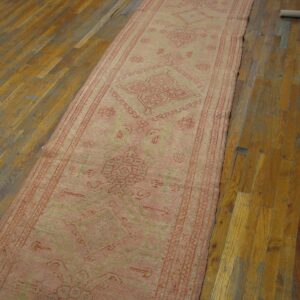 Antique Turkish Oushak Runner 3'×12' Rose Medallion, Hand-Knotted Wool, 1920s - detail view 4