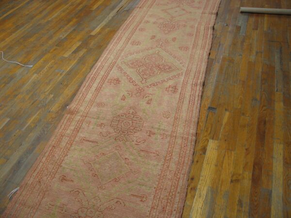 Antique turkish oushak runner 3'×12' rose medallion, hand-knotted wool, 1920s 5 Antique turkish oushak runner 3'×12' rose medallion, hand-knotted wool, 1920s - detail view 4