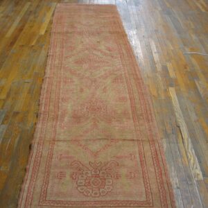 Antique Turkish Oushak Runner 3'×12' Rose Medallion, Hand-Knotted Wool, 1920s - detail view 5