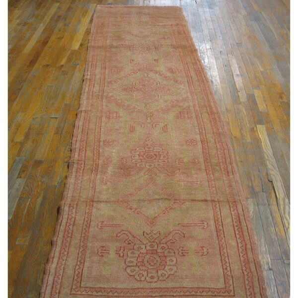 Antique turkish oushak runner 3'×12' rose medallion, hand-knotted wool, 1920s 7 Antique turkish oushak runner 3'×12' rose medallion, hand-knotted wool, 1920s - detail view 6