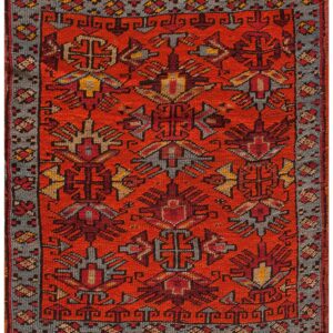 Antique Turkish Village Rug 2'×2'7" Hand-Knotted Wool, Anatolian Tribal Format