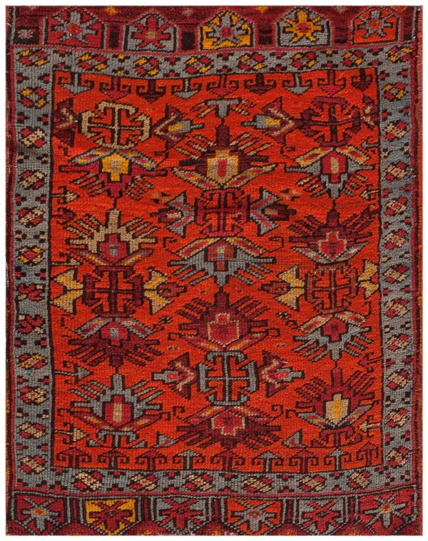 Antique turkish village rug 2'×2'7" hand-knotted wool, anatolian tribal format