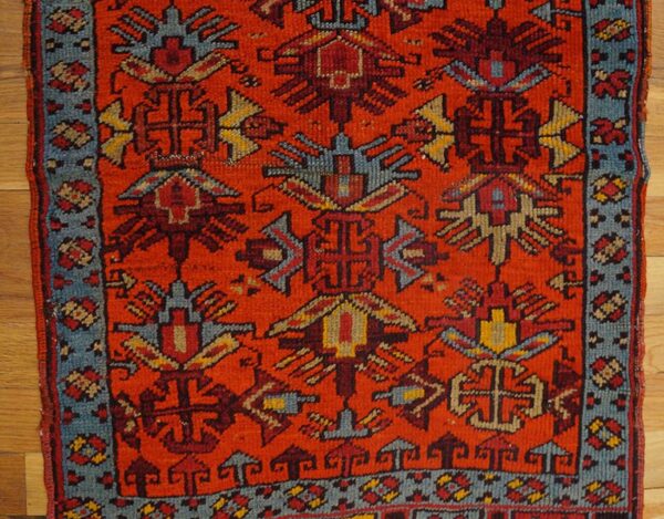 Antique turkish village rug 2'×2'7" hand-knotted wool, anatolian tribal format - detail view 1