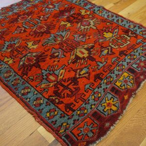 Antique Turkish Village Rug 2'×2'7" Hand-Knotted Wool, Anatolian Tribal Format - detail view 2