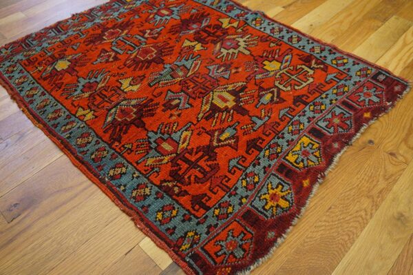 Antique turkish village rug 2'×2'7" hand-knotted wool, anatolian tribal format - detail view 2