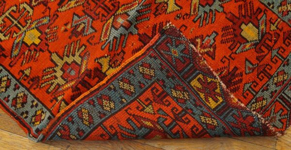 Antique turkish village rug 2'×2'7" hand-knotted wool, anatolian tribal format - detail view 3