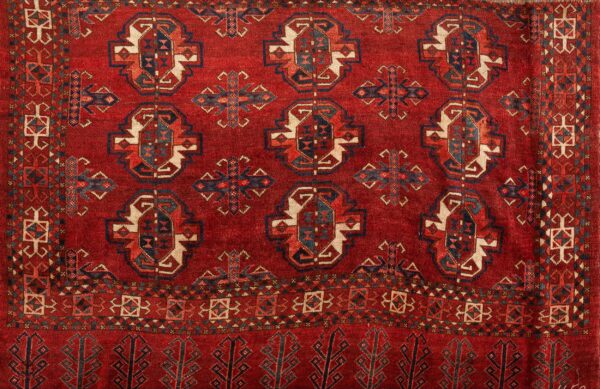Antique turkmen ersari beshir rug 3'2"×4'11" hand-knotted wool, central asian tribal 2 Antique turkmen ersari beshir rug 3'2"×4'11" hand-knotted wool, central asian tribal - detail view 1