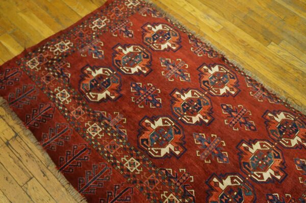 Antique turkmen ersari beshir rug 3'2"×4'11" hand-knotted wool, central asian tribal 3 Antique turkmen ersari beshir rug 3'2"×4'11" hand-knotted wool, central asian tribal - detail view 2