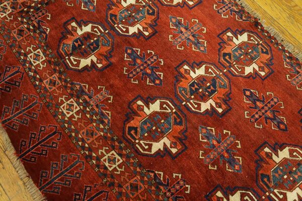 Antique turkmen ersari beshir rug 3'2"×4'11" hand-knotted wool, central asian tribal 4 Antique turkmen ersari beshir rug 3'2"×4'11" hand-knotted wool, central asian tribal - detail view 3