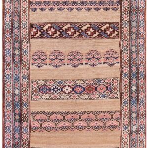 Antique W. Persian Bijar Carpet 3'4"×17' Camel & Blue Long Runner, Circa 1880