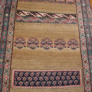 Antique W. Persian Bijar Carpet 3'4"×17' Camel & Blue Long Runner, Circa 1880 - detail view 3