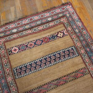 Antique W. Persian Bijar Carpet 3'4"×17' Camel & Blue Long Runner, Circa 1880 - detail view 4