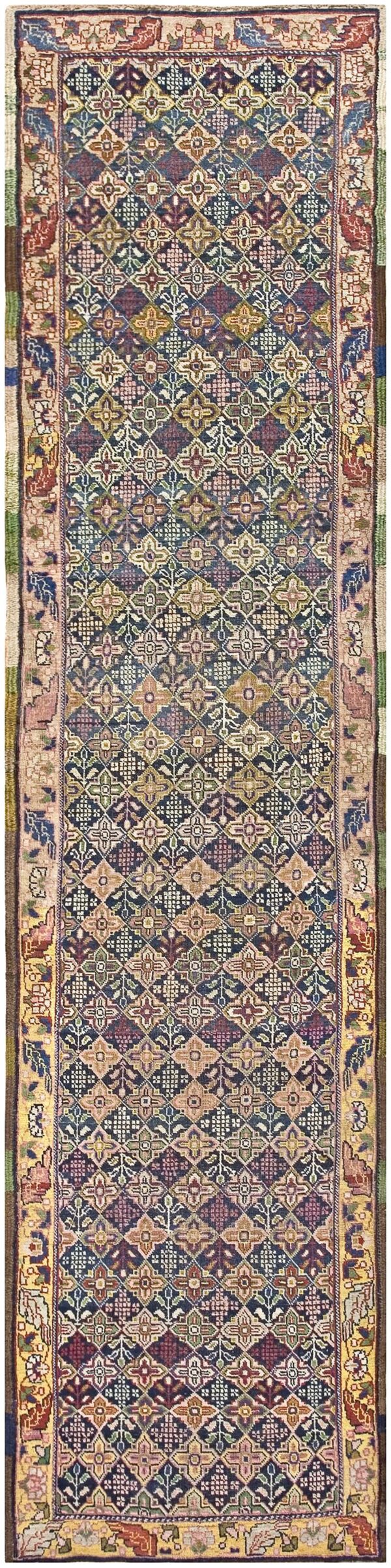 Antique w. Persian bijar carpet 3'3"×14'10" long runner, 19th century
