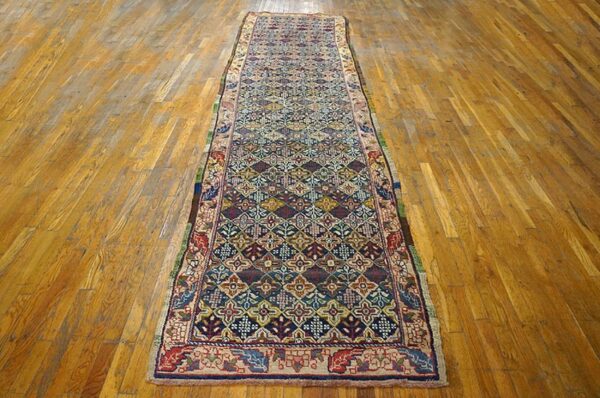 Antique w. Persian bijar carpet 3'3"×14'10" long runner, 19th century - detail view 1