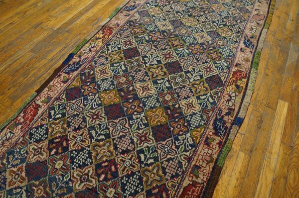 Antique w. Persian bijar carpet 3'3"×14'10" long runner, 19th century - detail view 2