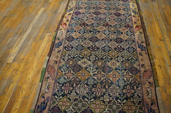 Antique w. Persian bijar carpet 3'3"×14'10" long runner, 19th century - detail view 3