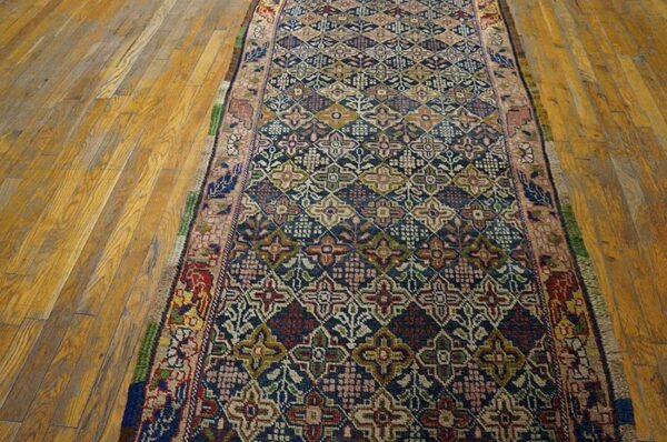 Antique w. Persian bijar carpet 3'3"×14'10" long runner, 19th century - detail view 5