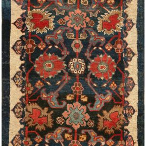 Antique W. Persian Bijar Carpet 2'4"Ã—9'9" Navy & Ivory Long Runner, Circa 1880