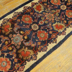 Antique W. Persian Bijar Carpet 2'4"Ã—9'9" Navy & Ivory Long Runner, Circa 1880 - detail view 9