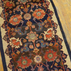 Antique W. Persian Bijar Carpet 2'4"Ã—9'9" Navy & Ivory Long Runner, Circa 1880 - detail view 10