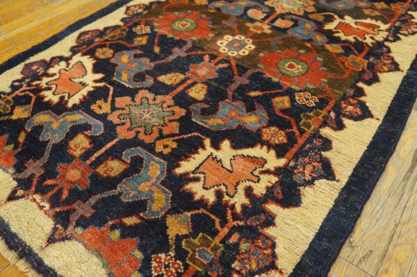 Antique w. Persian bijar carpet 2'4"ã—9'9" navy & ivory long runner, circa 1880 - detail view 11