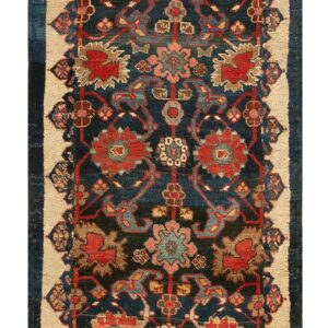 Antique W. Persian Bijar Carpet 2'4"Ã—9'9" Navy & Ivory Long Runner, Circa 1880 - detail view 1