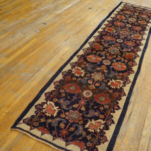 Antique W. Persian Bijar Carpet 2'4"Ã—9'9" Navy & Ivory Long Runner, Circa 1880 - detail view 2