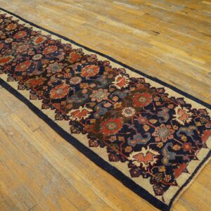 Antique W. Persian Bijar Carpet 2'4"Ã—9'9" Navy & Ivory Long Runner, Circa 1880 - detail view 3