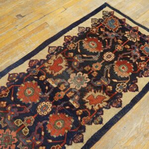 Antique W. Persian Bijar Carpet 2'4"Ã—9'9" Navy & Ivory Long Runner, Circa 1880 - detail view 5