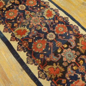 Antique W. Persian Bijar Carpet 2'4"Ã—9'9" Navy & Ivory Long Runner, Circa 1880 - detail view 6