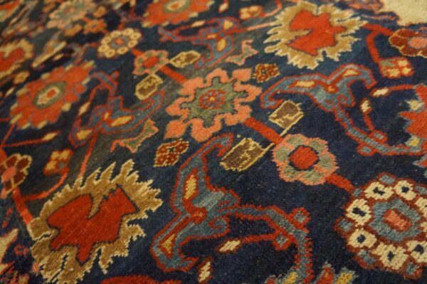 Antique w. Persian bijar carpet 2'4"ã—9'9" navy & ivory long runner, circa 1880 - detail view 7