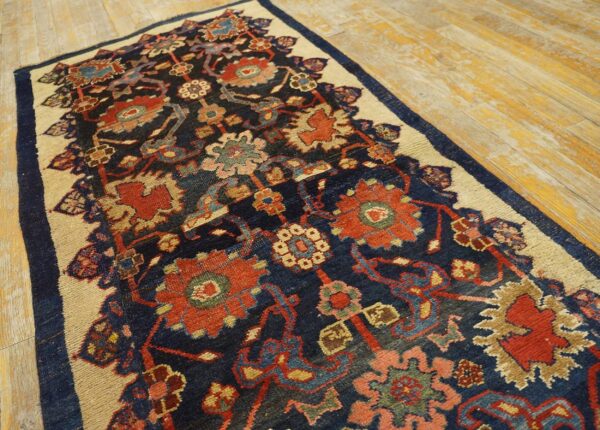 Antique w. Persian bijar carpet 2'4"ã—9'9" navy & ivory long runner, circa 1880 - detail view 8