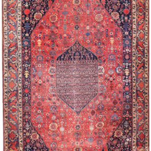 Antique W. Persian Bijar Carpet 15'6"×27'10" Navy & Teal Green, Hand-Woven Wool, Circa 1870