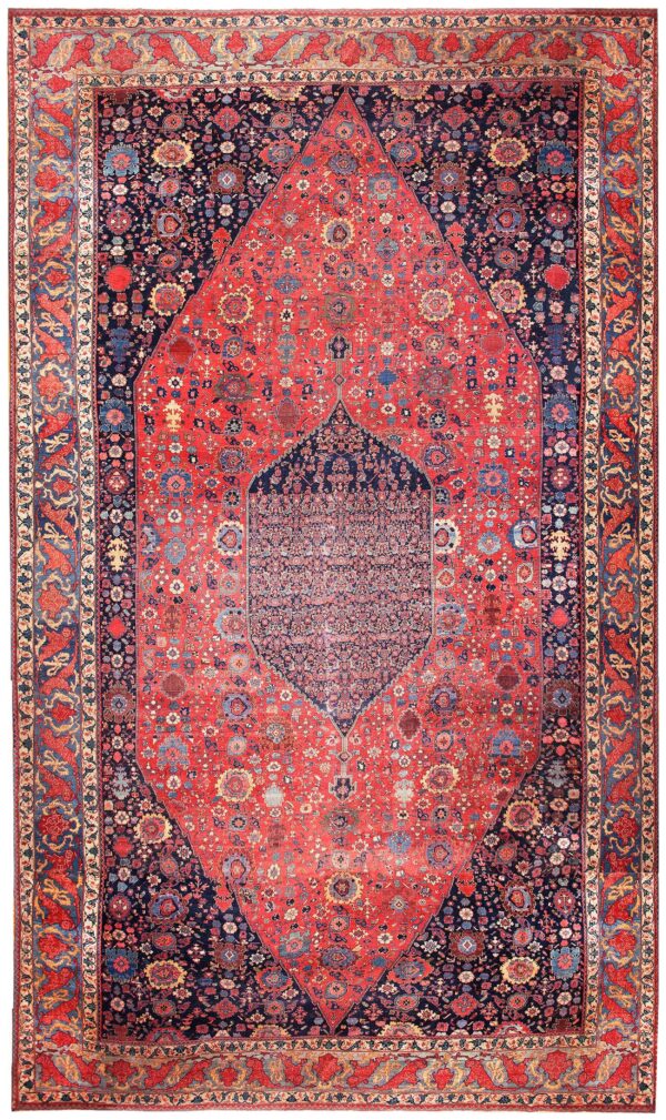 Antique w. Persian bijar carpet 15'6"×27'10" navy & teal green, hand-woven wool, circa 1870 1 Antique w. Persian bijar carpet 15'6"×27'10" navy & teal green, hand-woven wool, circa 1870