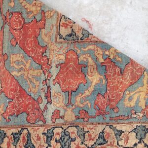 Antique W. Persian Bijar Carpet 15'6"×27'10" Navy & Teal Green, Hand-Woven Wool, Circa 1870 - detail view 1