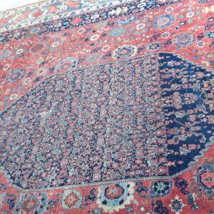 Antique W. Persian Bijar Carpet 15'6"×27'10" Navy & Teal Green, Hand-Woven Wool, Circa 1870 - detail view 2