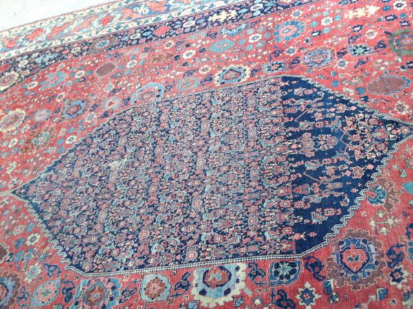 Antique w. Persian bijar carpet 15'6"×27'10" navy & teal green, hand-woven wool, circa 1870 3 Antique w. Persian bijar carpet 15'6"×27'10" navy & teal green, hand-woven wool, circa 1870 - detail view 2